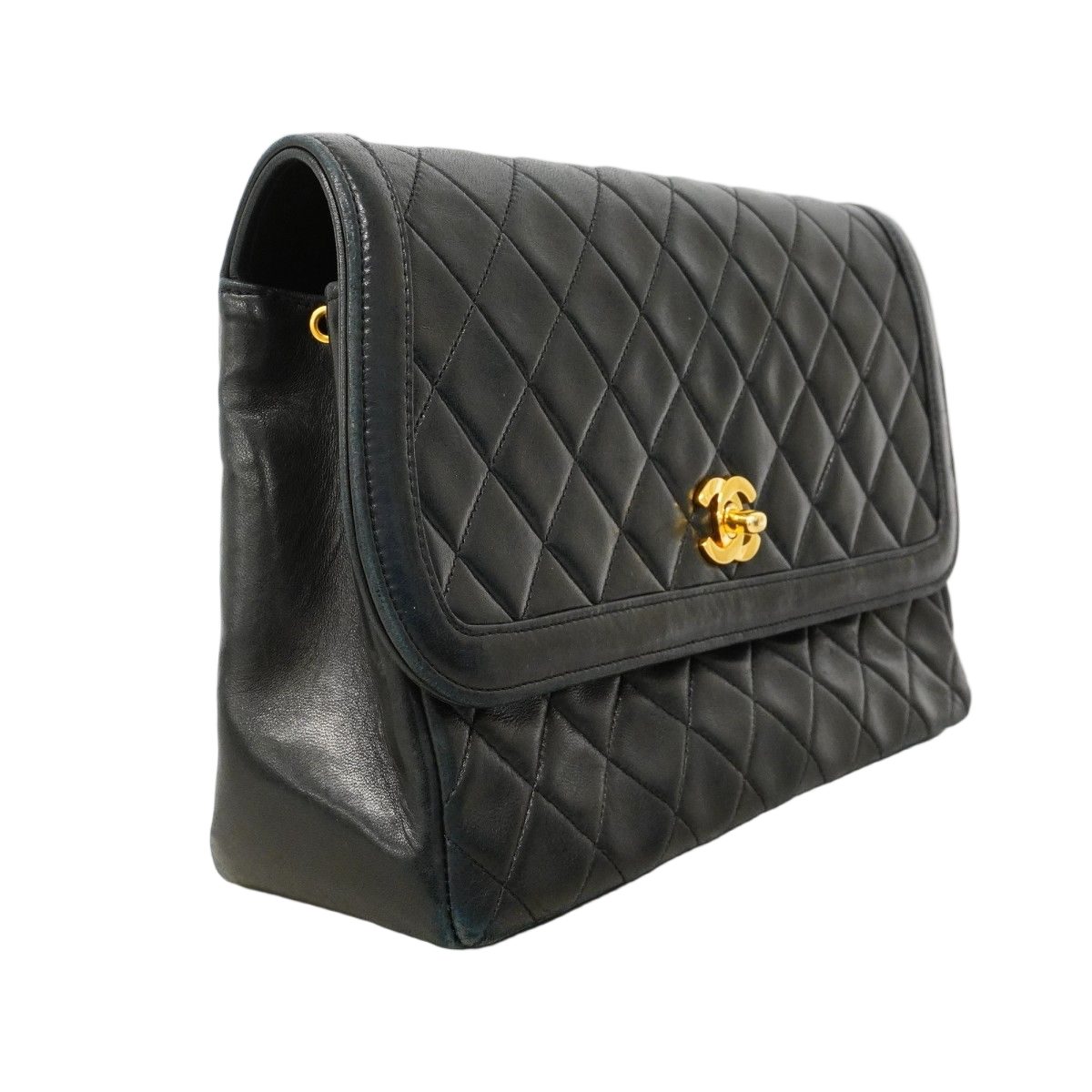 Chanel Shoulder Bag Quilted Lambskin Black Gold — view 2