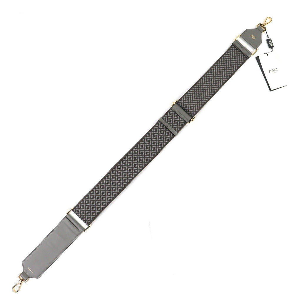 Fendi Strap Canvas Leather Logo Checkered Pattern Shoulder Gray — view 3