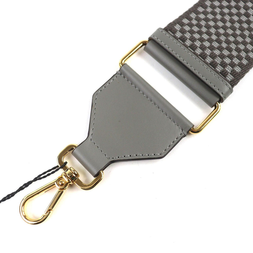 Fendi Strap Canvas Leather Logo Checkered Pattern Shoulder Gray — view 6