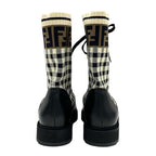 Fendi Rococo Boots Short Shoes Leather Fabric Black Ivory Brown Zucca — view 5