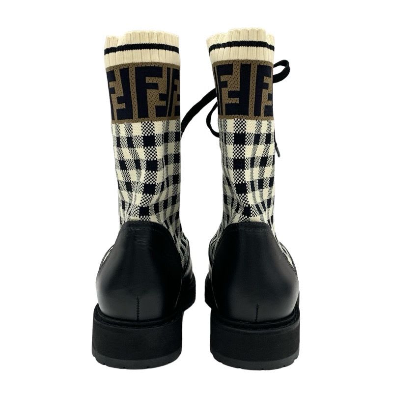 Fendi Rococo Boots Short Shoes Leather Fabric Black Ivory Brown Zucca — view 5