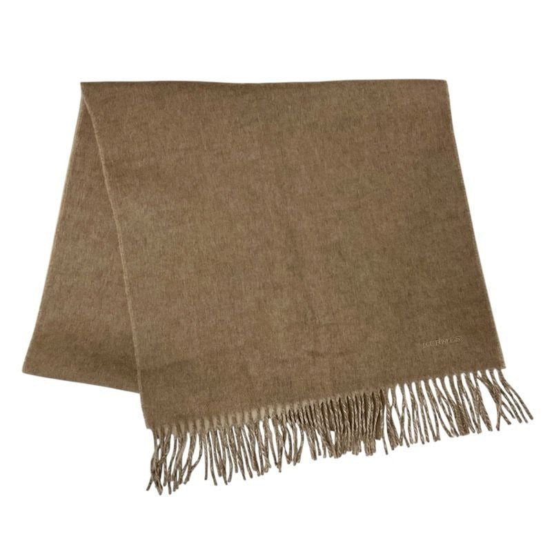 Hermes Rectoverso Muffler Cashmere Beige Brown Shawl Logo Reversible Scarf