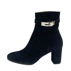 Hermes Saint Germain Boots Short Shoes Suede Black Silver Kelly Hardware — view 3