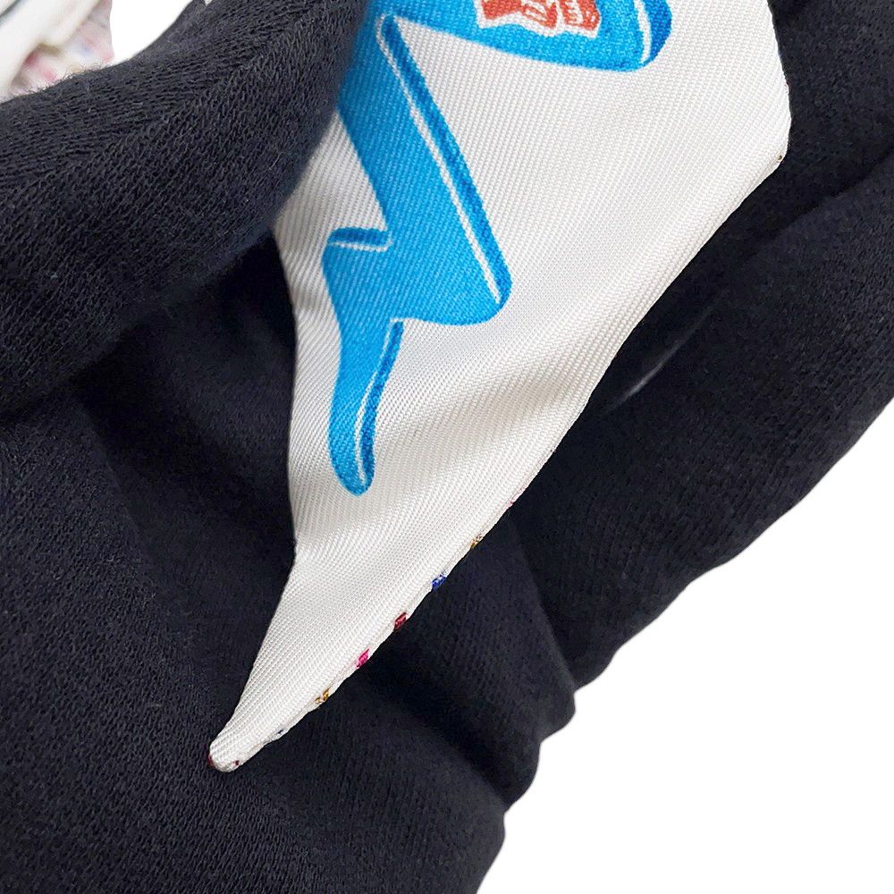 Hermes Scarf Twirl Scope Neon Pointier Embroidery Silk Spring/summer Blanc Rose Vert — view 5