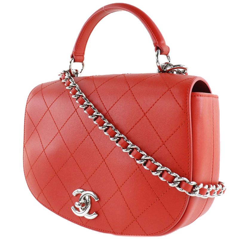 Chanel Chain Shoulder Quilted 2-Way Calf Red Bag — view 2