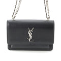 Saint Laurent Leather Sunset YSL Logo Chain Shoulder Bag Black Silver