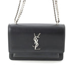 Saint Laurent Leather Sunset YSL Logo Chain Shoulder Bag Black Silver