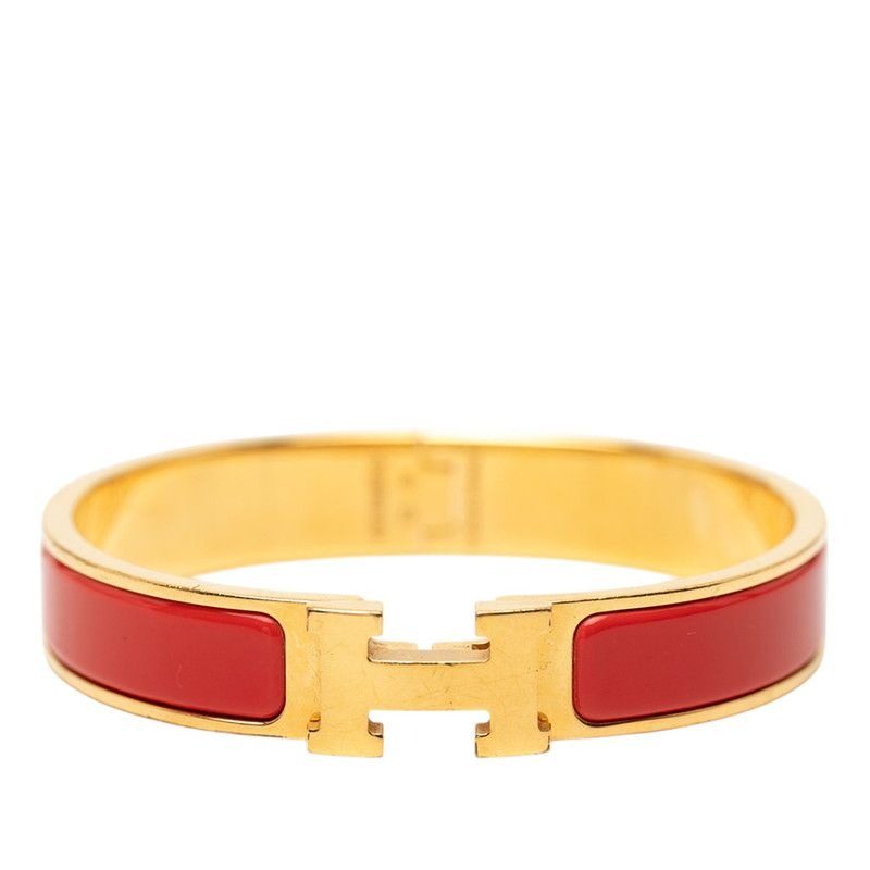 Hermes Click PM Bracelet Bangle Gold Red Plated