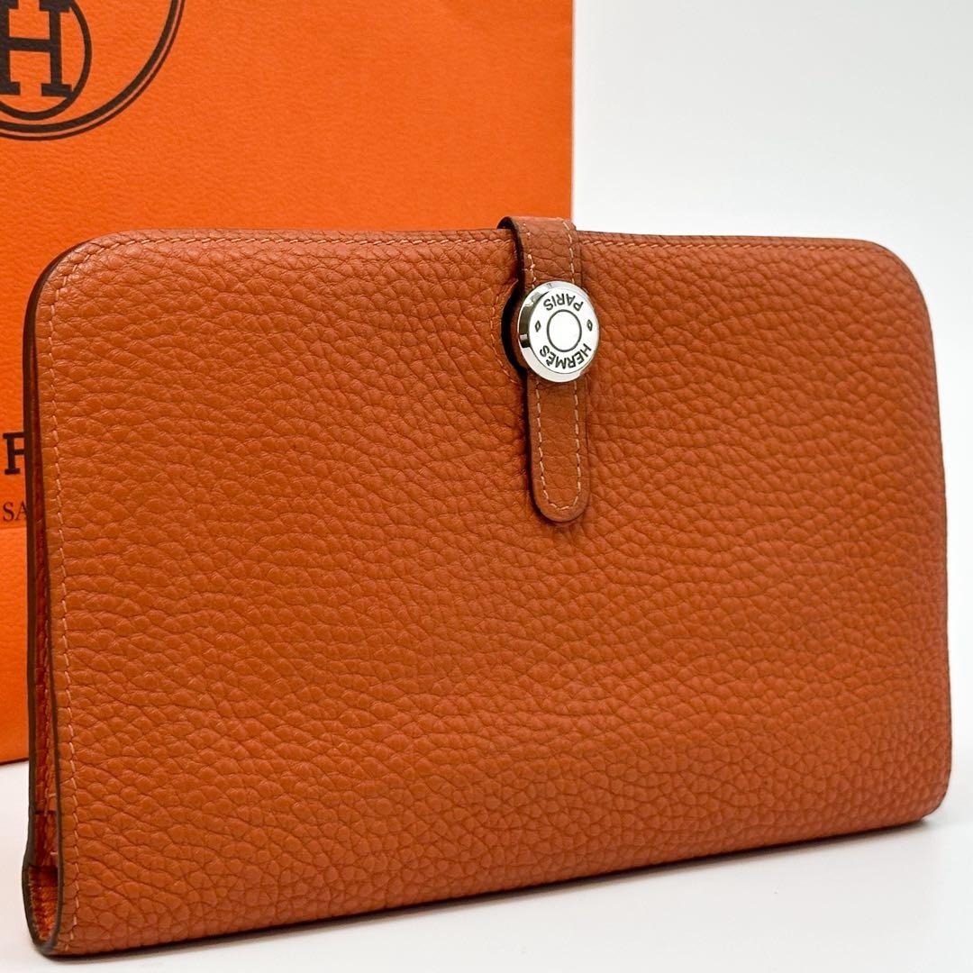 Hermes Dogon GM Orange Bifold Taurillon Clemence Wallet