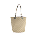 Gucci Beige Brown Silver Hardware GG Canvas Leather 31244 Tote Bag