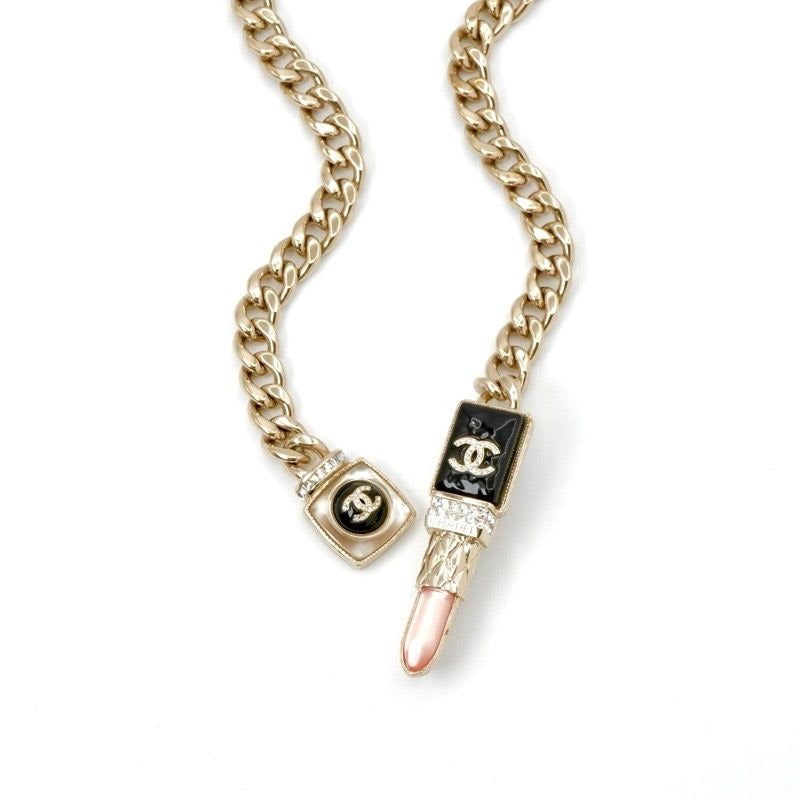 Chanel Choker Gold Black Pink Coco Mark Lip Rhinestone Chain — view 2