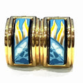 Hermes Enamel Earrings White Blue Yellow