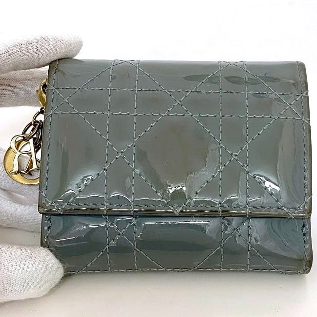 Christian Dior Trifold Wallet Gray Lady Cannage — view 6