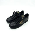 Prada Sneakers Shoes Leather Black Gold Triangle Logo