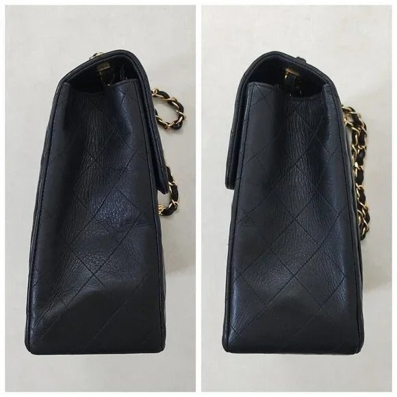 Authentic CHANEL Jumbo Maxi XL 24K Gold Flap Bag Lambskin Chain Shoulder Black — view 6