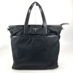 Prada Shoulder Bag Triangle Logo Leather Nylon Black