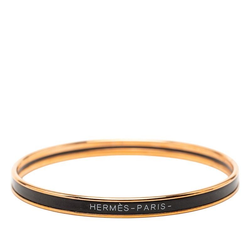 Hermes Enamel TPM Bangle Gold Black Plated Bracelet