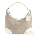 Prada Logo Jacquard Hobo Leather Shoulder Bag