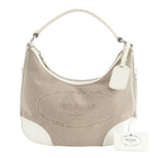 Prada Logo Jacquard Hobo Leather Shoulder Bag