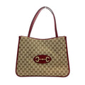 Gucci Horsebit Tote Bag GG Canvas Leather Beige