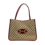 Gucci Horsebit Tote Bag GG Canvas Leather Beige