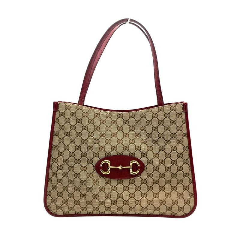 Gucci Horsebit Tote Bag GG Canvas Leather Beige