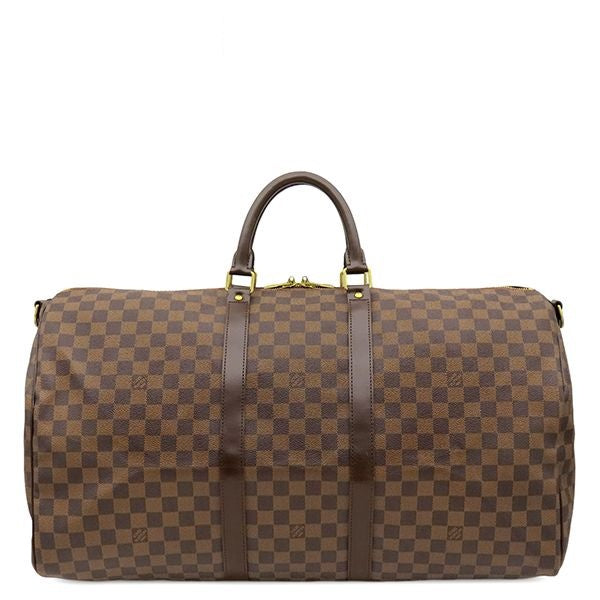 Louis Vuitton Boston Bag Keepall Bandouliere 55 Damier Canvas Ebene Gold Brown