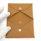 Hermes Calvi Sesame Brown Chevre Silver Hardware Card Holder — view 5