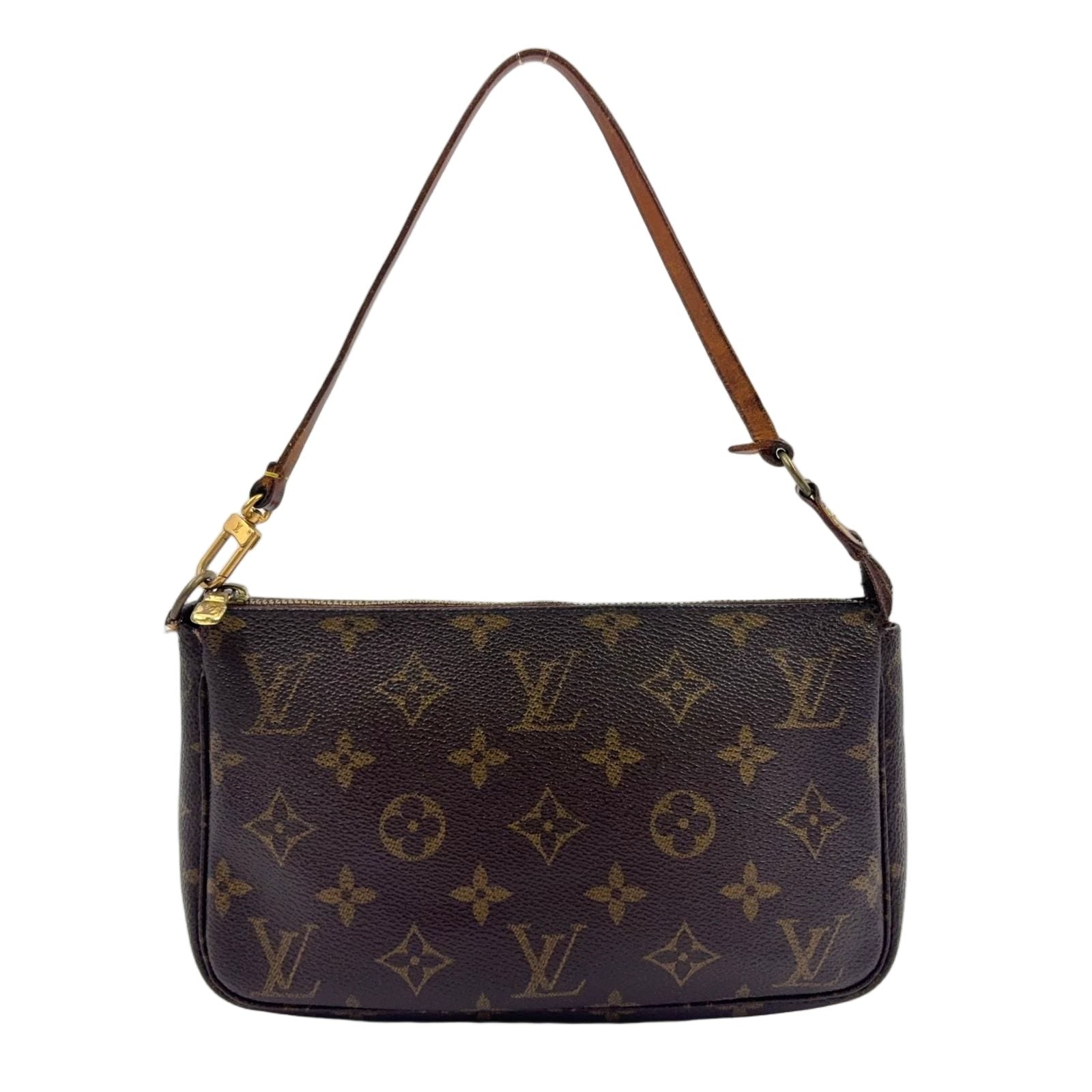 Louis Vuitton Pochette Monogram Leather Brown Light Handbag Gold
