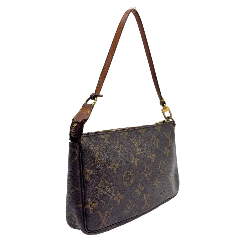 Louis Vuitton Pochette Monogram Leather Brown Light Handbag Gold — view 2