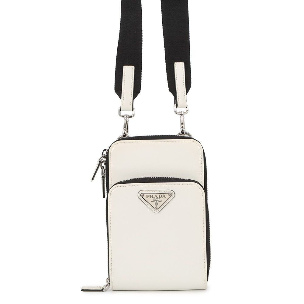 Prada Shoulder Bag Triangle Smartphone Saffiano White