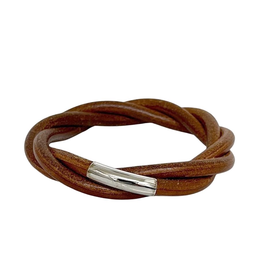 Hermes Tornado Bracelet Brown Bangle Leather