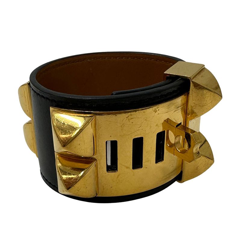 Hermes Bangle ed Collierd Chien Calf Black Gold Hardware Size XS — view 4