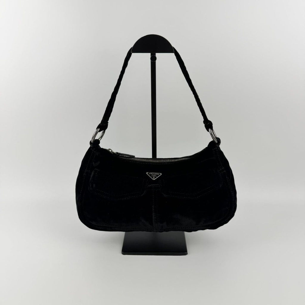 Prada Shoulder Bag Black Velvet Vintage — view 2
