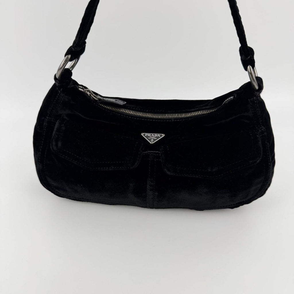 Prada Shoulder Bag Black Velvet Vintage — view 3