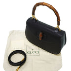 Gucci Bamboo Leather 2-Way Shoulder Hand Bag Black Gold Hardware — view 2