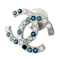 Chanel CC Logo Rhinestone Brooch Silver