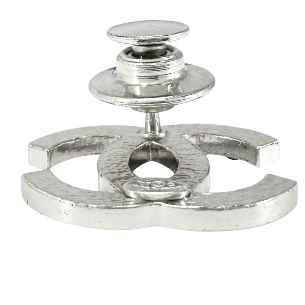 Chanel CC Logo Rhinestone Brooch Silver — view 2