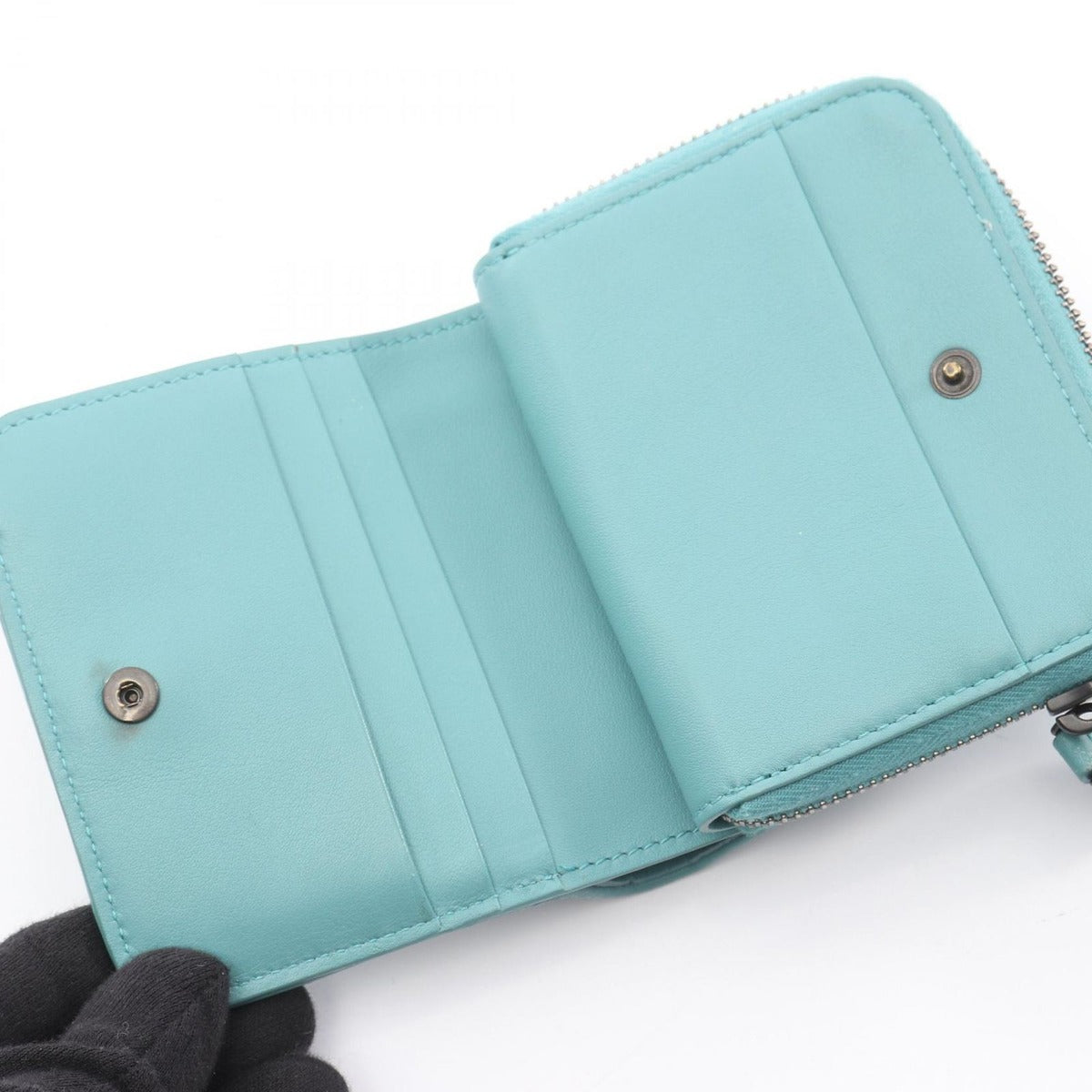 Bottega Veneta Bifold Wallet Intrecciato Light Blue Leather — view 3