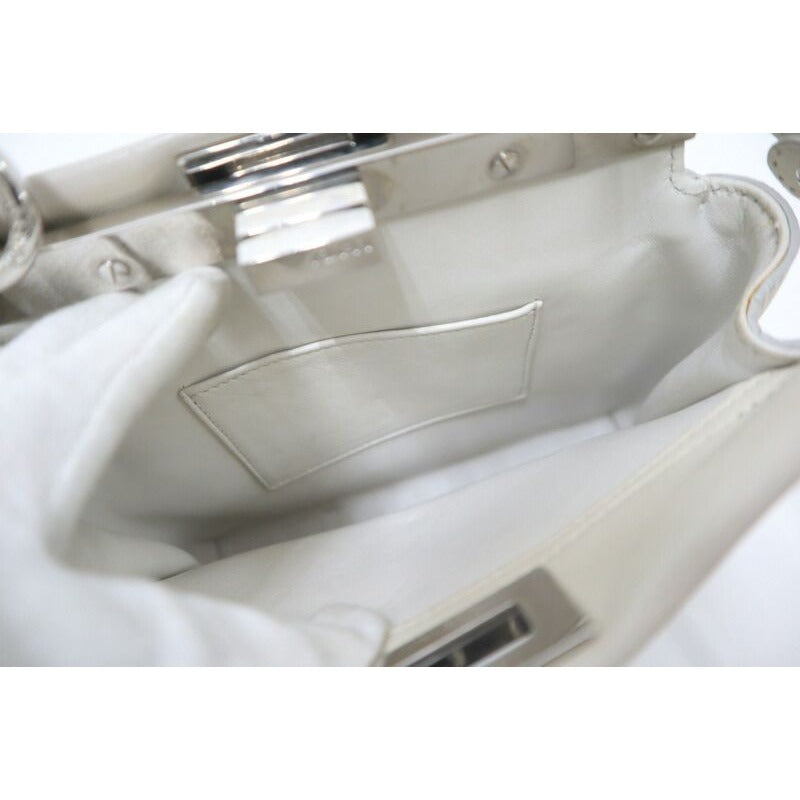 Fendi Peekaboo Mini 2-Way Shoulder Bag White Silver Leather — view 5