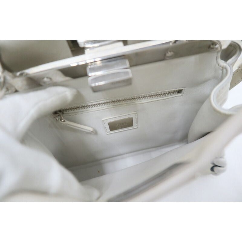 Fendi Peekaboo Mini 2-Way Shoulder Bag White Silver Leather — view 6