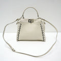 Fendi Peekaboo Mini 2-Way Shoulder Bag White Silver Leather