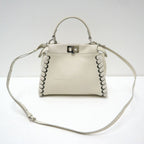 Fendi Peekaboo Mini 2-Way Shoulder Bag White Silver Leather