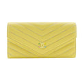 Chanel V Stitch Coco Mark Lambskin Yellow Long Wallet