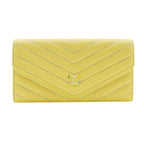 Chanel V Stitch Coco Mark Lambskin Yellow Long Wallet