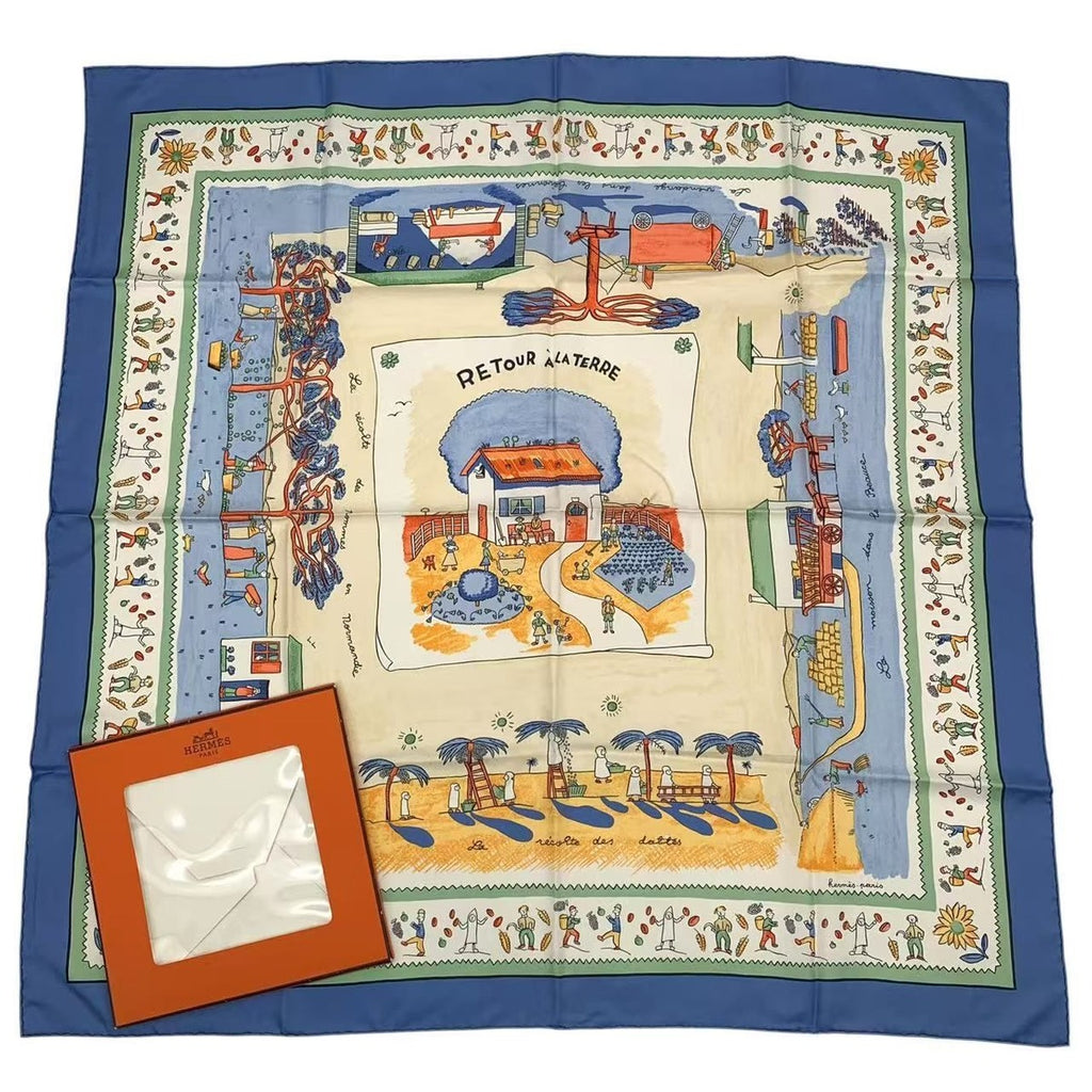 Hermes Scarf Carre 90 RE Tour a la Terre Return Blue Box