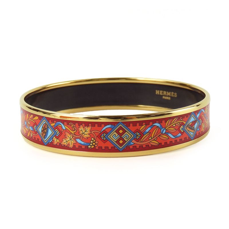 Hermes Bangle Emile Metal Enamel Red Multicolor Gold Hardware Accessories — view 2