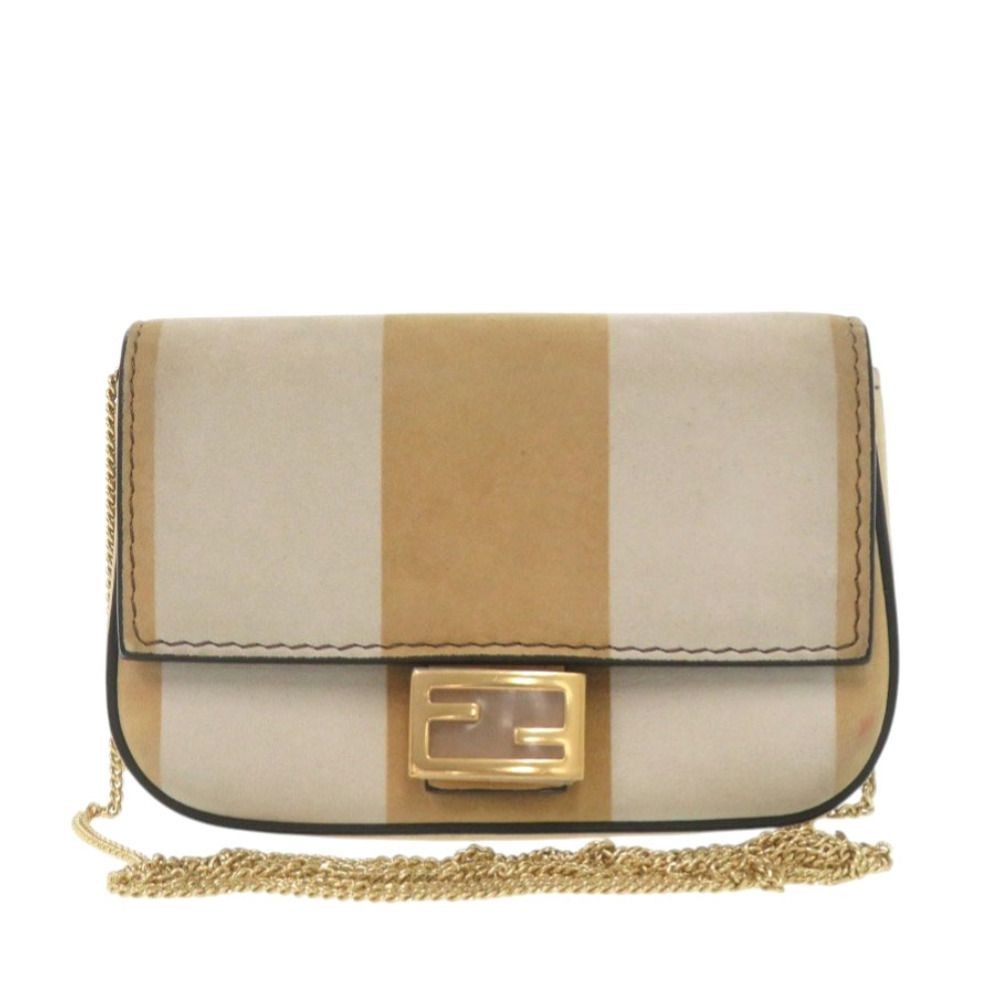 Fendi Nano Bucket Suede Beige Mini Chain Shoulder Bag Charm