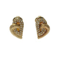 Christian Dior Heart Motif Rhinestone Gold GP Earrings