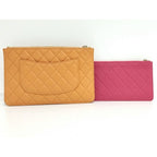 Chanel Quilted Pouch Set Leather Orange Pink Ap3659 — view 2